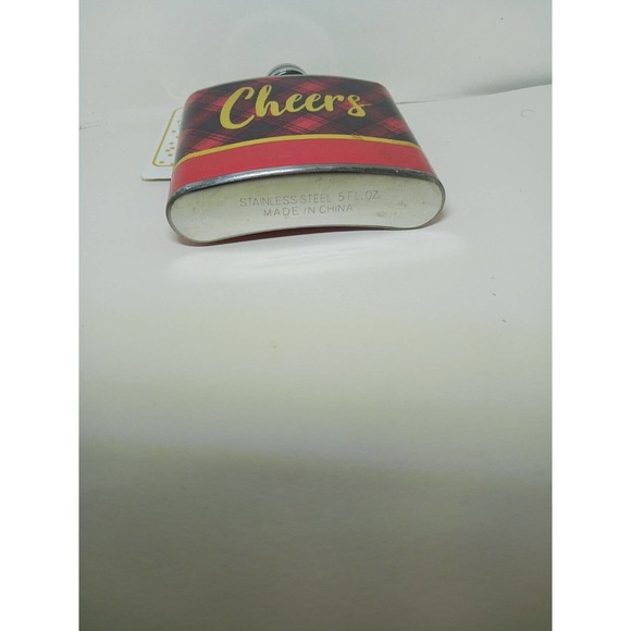 5 Oz Cheers Flask Stainless Steel Red Plaid Christmas Theme Small - Picture 3 of 6